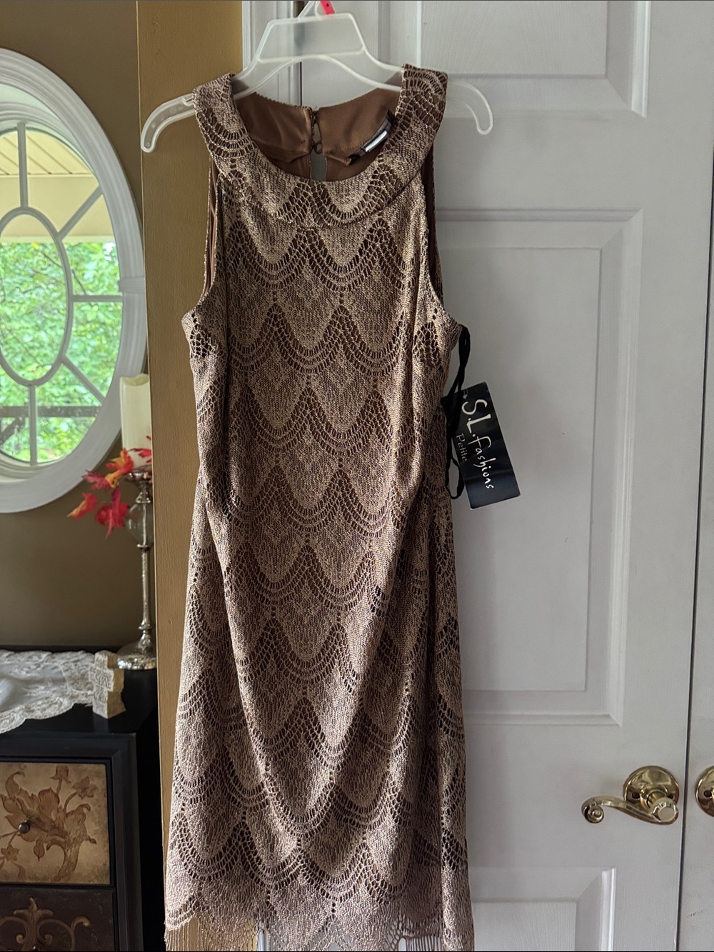 SL Fashions Taupe Brown Lace Cocktail Dress